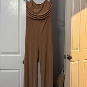 Fashion Nova Tan Draped Jumpsuit